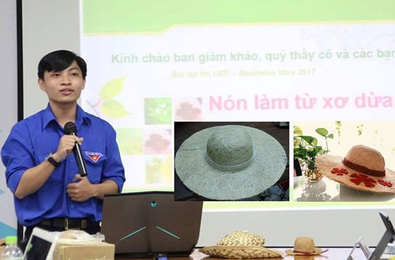 Bạn trẻ làm nón xơ dừa không đụng hàng
