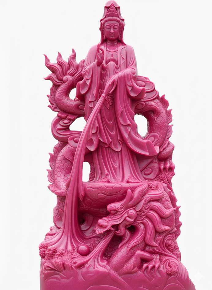 Bức tượng Quan âm Nam hải, khắc trên đá ruby hồng bởi Thủ khoa Vũ Tú