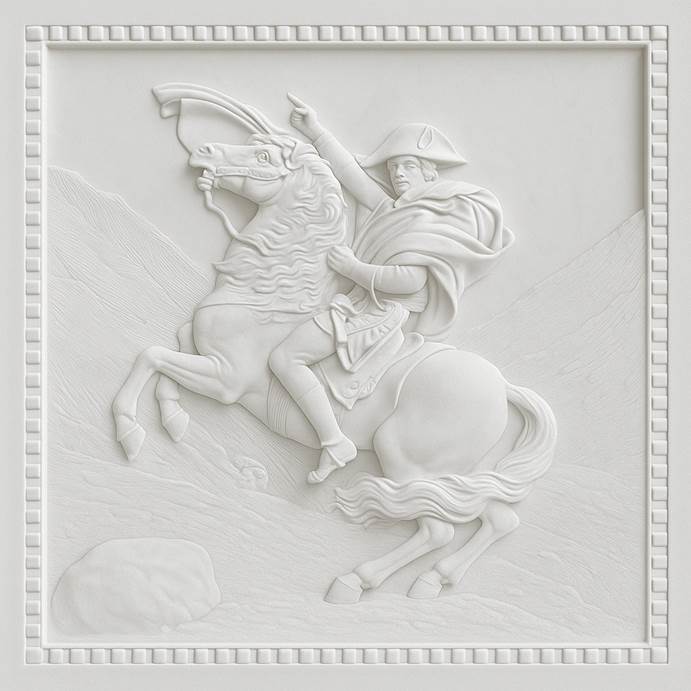 Bức Phù điêu Napoleon Bonaparte vượt dãy Alps, khắc trên đá cẩm thạch bởi Thủ khoa Vũ Tú