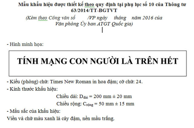 Xe nào bắt buộc phải dán khẩu hiệu ''Tính mạng con người là trên hết''?
